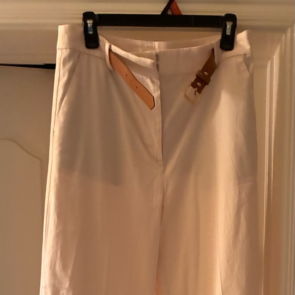 LOFT Cream Pants with Tan Belt